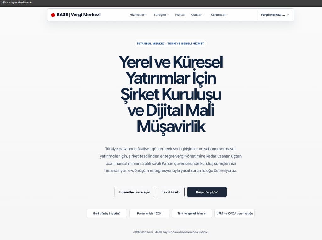 BASE Vergi Merkezi — Mükellef Portalı (TepePlatform DMM altyapısıyla işletilen pilot uygulama)